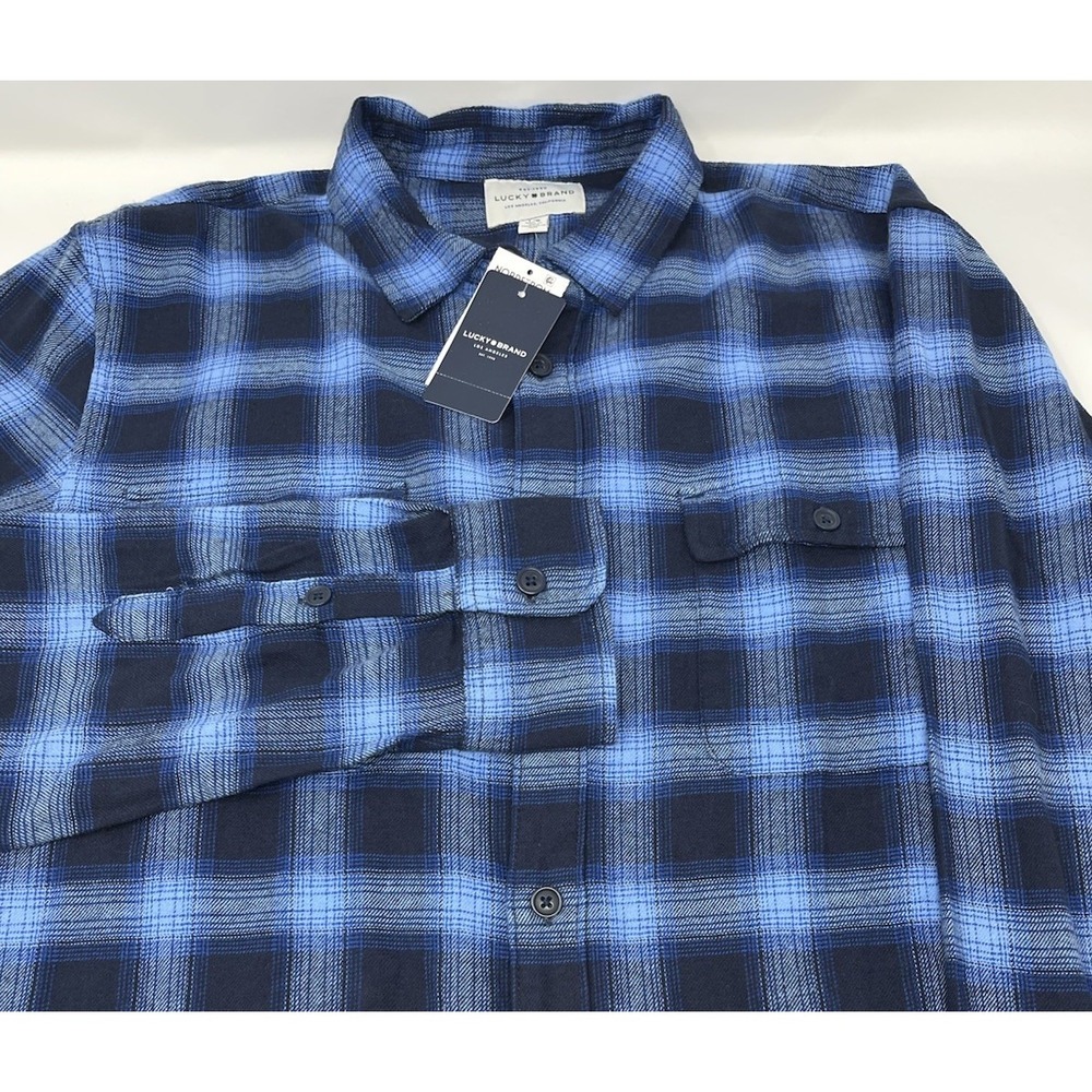 Lucky Brand Men's Plaid Flannel Shirt Blue Black Long Sleeve Size Large NWT